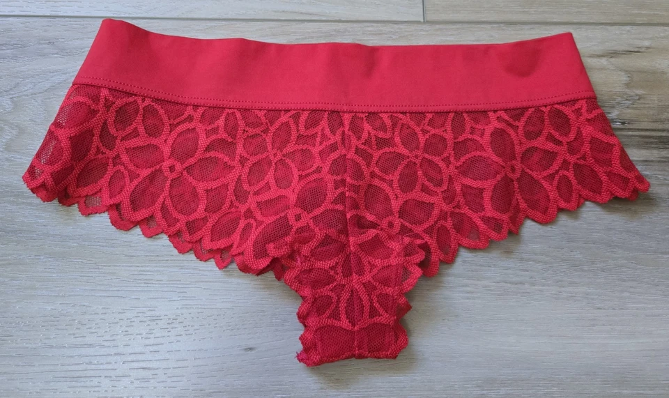 Victoria's Secret PINK Red Sheer Floral Lace Extra Low Rise Cheekster Panties M - Image 1 of 3
