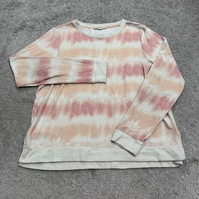 Lucky Brand Tie-Dye Pullover Sweatshirt Womens Large Pink Beige Crew Neck Casual - Image 1 of 4