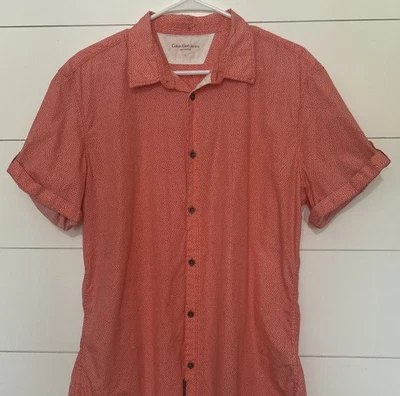 Camisa Calvin Klein Para Hombre Grande Salmón/Rosa Manga Corta Bolsillo Abotonado Foto 1 de 4