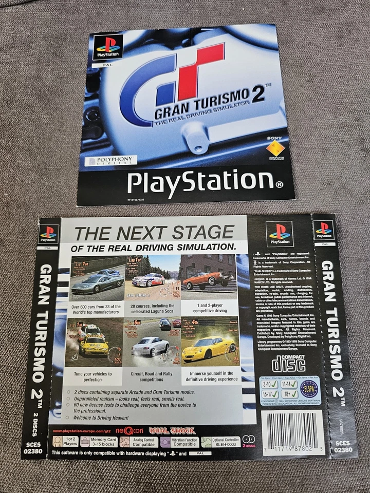 Gran Turismo 2 GT2 PlayStation 1 PS1 Box Art Covers Front and Rear (No Game) - Image 1 of 1