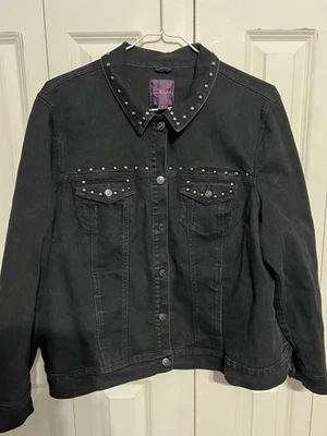 Gloria Vanderbilt Chaqueta de mezclilla negra, con tachuelas, 2X Foto 1 de 4