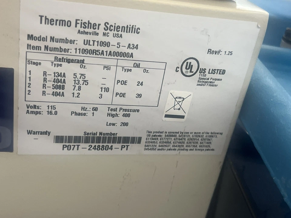 Thermo Fisher Scientific ULT1090-5-A34 超低温冰柜 120V — 第 1/1 张图片
