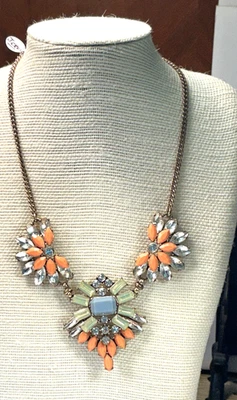 J Crew Necklace SCast Brass Acrylic Pink Gray Yellow Rhinestone Choker Lot 56 - Image 1 of 3