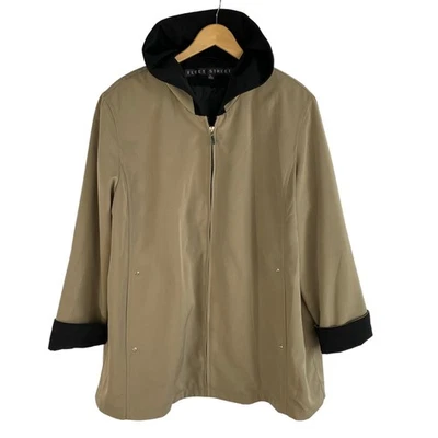 VTG Fleet Street Trench Coat Hooded Rain Jacket Women XL Khaki Green Flip Cuffs - Image 1 of 4