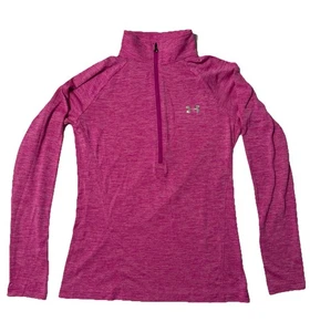 Under Armour Women’s Pink Heat Gear 1/4 Zip Pullover Long Sleeve Large L Loose - Picture 1 of 5