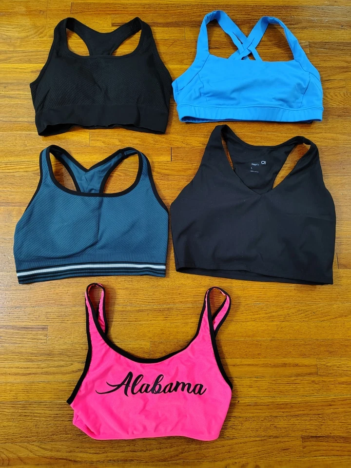 Lote de 5 Sujetadores Deportivos Talla L Espalda Corredora (4) Gap Fit Miembros Mark Xersion Negro Azul Foto 1 de 4