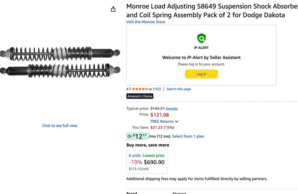 Fits 1997-2004 Dodge Dakota 4WD HD Monroe Rear Shocks W/ Coil - Imagem 1 de 2