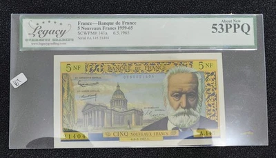 1959-65 France Banque De France 5 Nouveaux Francs graded Legacy About New 53PPQ - Image 1 of 3
