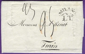 1805 Amsterdam Neth. FLS a Turín, arqueado "Milano L.T." (Lettera Turquia), "FF"! - Imagen 1 de 3