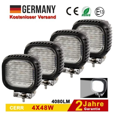 4 X48W Cree LED Arbeitsscheinwerfer Offroad Bagger 12/24V Scheinwerfer Flutlicht - Bild 1 von 4