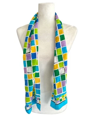 Bufanda de seda vintage Liz Claiborne para mujer Y2K geométrica oblonga 11" x 52" rectangular Foto 1 de 4