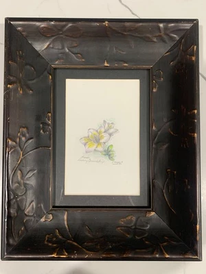 L Meyer 2014 подписанный оригинальный ботанический рисунок фрезия стойкая дружба - Изображение 1 из 4