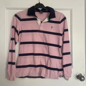 Ralph Lauren Navy & Pink Girls Long Sleeved Striped Top Size XL (16) - Picture 1 of 13