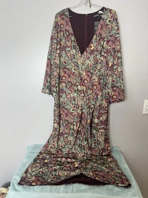 RALPH LAUREN Black Label Paisley Pre Fall Tie Wrap Dress Plus Sz 24 New - Image 1 of 4