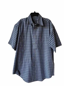 Van Heusen mens Wrinkle Free Plaid Shirt Medium 15-15 1/2 Navy Short Sleeve - Picture 1 of 5