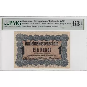 @@@@@ Germany Lithuania R122 Ros 459 1 ruble 1916 uncirculated PMG 63 EPQ @@@@@ - Picture 1 of 2