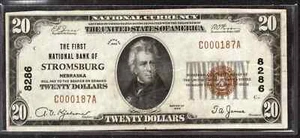 1929 $20 FIRST NATIONAL BANKNOTE CURRENCY STROMSBURG NEBRASKA (187A) - Picture 1 of 2