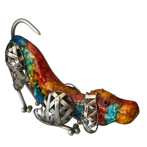 Metal Colorful Puppy Dog Taking a Play Bow Figurine - Picture 1 of 11