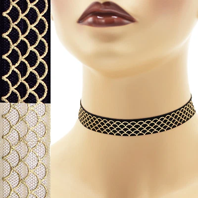 Gold Scales Elastic Choker 5/8" Custom necklace mermaid dragon snakeskin stretch - Image 1 of 4