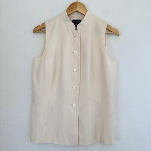 Vintage 90s Ann Taylor Vest 100% Ivory Silk Mandarin Collar Womens Size 10 - Picture 1 of 8
