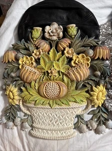 MCM Vintage 1964 Syroco "Wood" Flowers Nice Floral Wall Art Hanging 12x12 - Picture 1 of 6