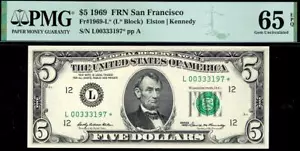 1969* $5 San Francisco Federal Reserve STAR Note FRN • PMG 65 EPQ • Fr.1969-L* - Picture 1 of 2
