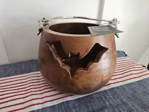 Martha Stewart Halloween Bat Batty Wooden Candy Bowl Metal Handle 2024 NEW - Picture 1 of 6