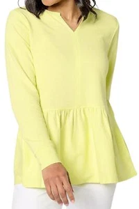 LOGO Life Lori Goldstein Women's Split Neck Long Slv Top Lime - Picture 1 of 1