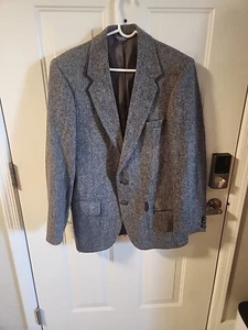 WFF By FARAH Mens Suit Jacket 42L Gray Black Herringbone Blazer Two Leather Btn - Picture 1 of 15