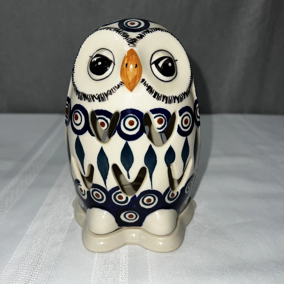 Польская керамика светящийся сова подсвечник Unikat синий/бирюзовый дизайн - Изображение 1 из 4