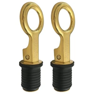 Rubber Drain Plug Brass Snap Handle for 1 Inch Diameter Boat Drains Pack of 2 - Picture 1 of 5