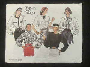 VOGUE PATTERN - 1812 LADIES BLOUSE SHIRT TOP TUCKS NECK TIE COLLAR OPT 8-12 USED - Picture 1 of 2