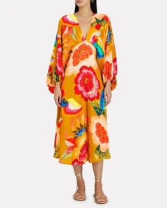 Farm Rio Cashew Floral V-Neck Empire Waist Long Sleeve Midi Dress Size S NWOT - Picture 1 of 5