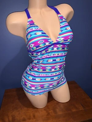 Top Tankini Hula Miel Talla M Traje de Baño Triángulo V Ab534t929 Azul Lindo Azteca 0387 Foto 1 de 4