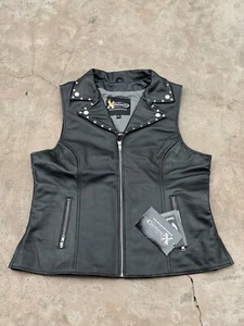 Xelement XS1028 Women's 'Dita' Black Motorcycle Leather Vest Riveted Lapel 4XL - Picture 1 of 10
