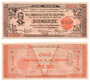 1942 PHILIPPINES S646a Negros Occidental 1Peso Emergency Currency WW2 UNC