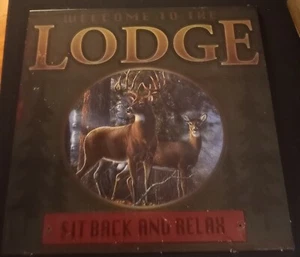 WELCOME TO THE HUNTING LODGE METAL SIGN RUSTIC CABIN DECOR 9 1/4" x 9 1/4" - Picture 1 of 5