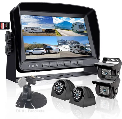 7" Quad Monitor DVR 4x 4PIN AHD Front Side Rear View Backup Cameras For Truck rv - Image 1 of 4