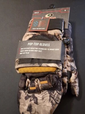 MOSSY OAK POP TOP GLOVES Size MEDIUM CAMO  HEAT RETENTION 840338181718 NEW - Image 1 of 4