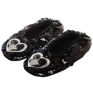 Nightmare Before Christmas Jack & Sally Sequin Soft Plush Cozy Adult Slippers - Picture 1 of 2