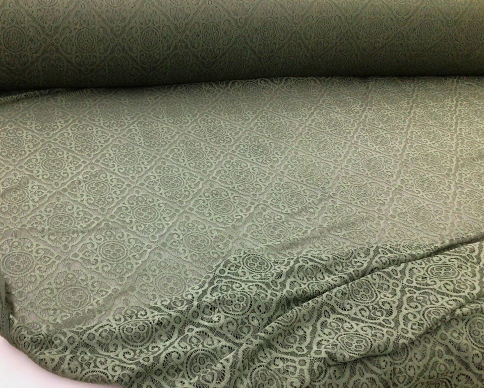 Embroidered Stretch Lace Apparel Fabric Sheer Diamond Sage Green YY112 - Image 1 of 1