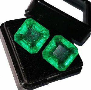 Natural Emerald Pair 18 Ct Colombian Certified Loose Gemstone Emerald Gem NSAE2 - Picture 1 of 15