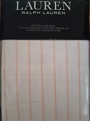 Brand New Ralph Lauren Pair of King Pillowcases Spencer Stripe Sateen Blush  - Image 1 of 3
