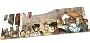 Vtg 3 PC Terra Cotta 6" Hand Painted Peasants Village Scene Tiles Made In Spain - Picture 1 of 10
