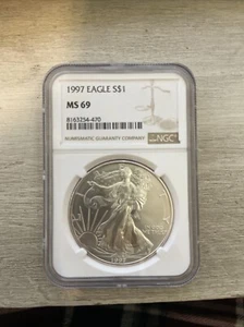 1997 American Eagle Walking Liberty 1 oz Fine Silver Dollar Coin Mint State 69 - Picture 1 of 2