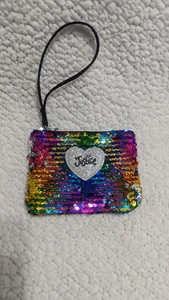 Justice Heart Rainbow Sequin Coin Purse Holder Wallet Wristlet 3.5" x 5" - Picture 1 of 6