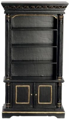 Bambole Casa Nero E Dorato Libreria Mobiletto JBM Miniatura Studio Mobili 1:12 - Immagine 1 di 4