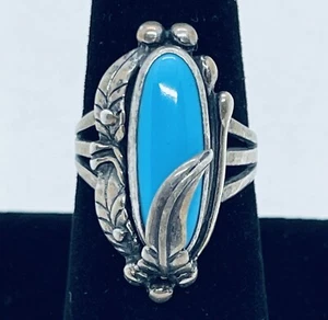 Vintage 1950s Navajo Sterling High Grade 2ct Pure Sleeping Beauty Turquoise Ring - Picture 1 of 8