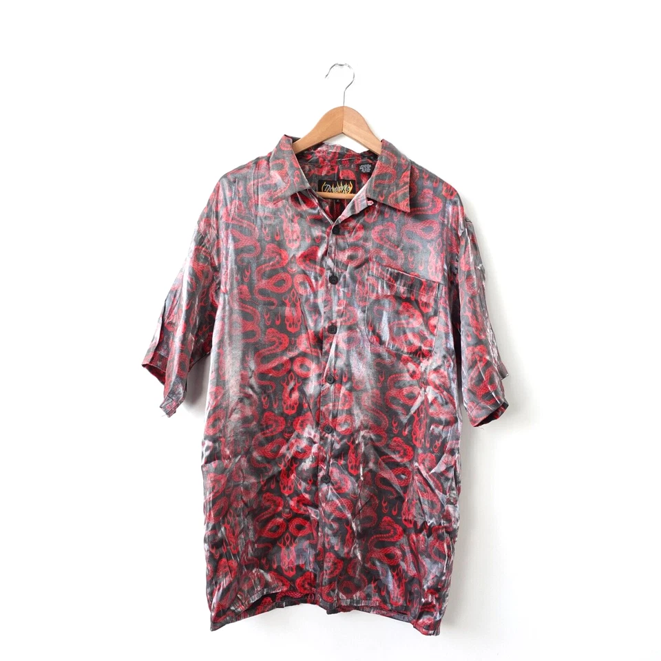 Dragonfly Camp Snake Shirt Mens Size XL Red Cobra Black Rockabilly 90s VINTAGE - Image 1 of 4
