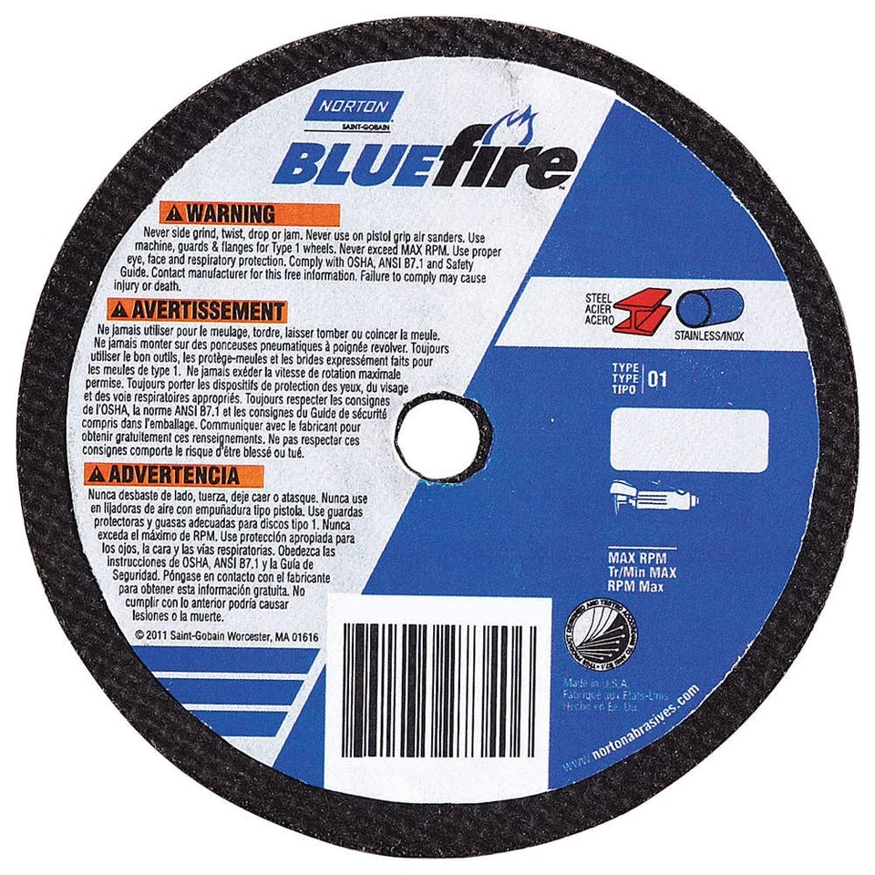 Rueda de corte NORTON 66252843250, Blue Fire, 12"x7/64"x1" PK 6 Foto 1 de 1